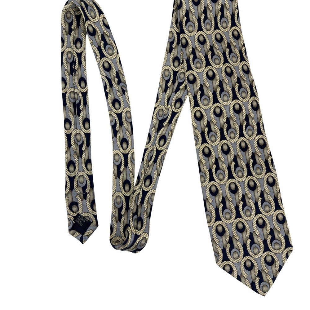 Louis Roth‎ Silk Tie Mens Gold Silver Navy Excellent Geometric 61 x 4